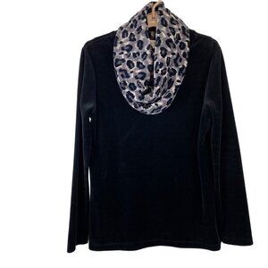 Women Valour Black Leopard Print Cozy Cottagecore Cowl Neck Tunic Sweater VTG L